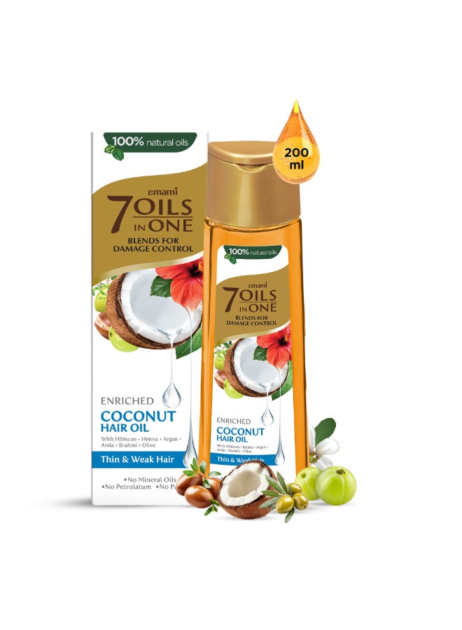 emami Coconut Hair Oil | 100% Natural Blend of 7 Oils | Smooth & Shiny Hair | Promotes Thicker, Stronger Hair | No Mineral Oil, No Petrolatum, No Parabens | Suitable for Thin & Weak Hair - Image 1